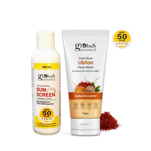 Globus Naturals Summer Sizzle Set - Sunscreen Lotion SPF 50++ 100 ml & Ubtan Face Wash 75 gm