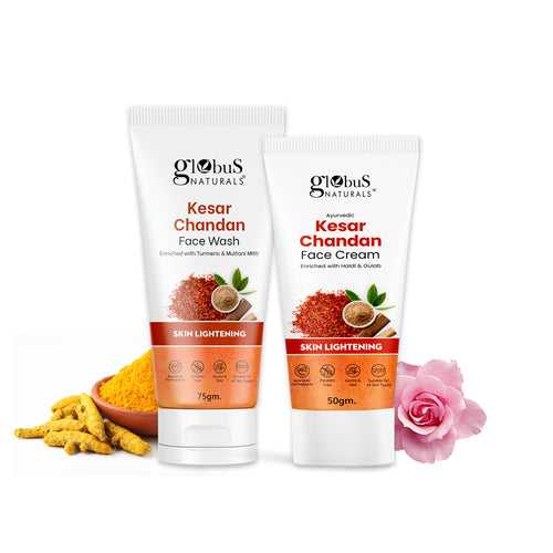 Globus Naturals Skin Lightening Kesar Chandan Face Care Combo - Face Wash 75gm & Face Cream 50g, Set of 2