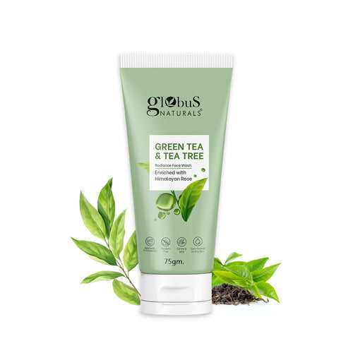 Green Tea & Tea Tree Radiance Face Wash, Enriched with Himalayan Rose, Ayurvedic Preparation, Paraben Free, Gentle & Mild, Suitable for Normal to Oily Skin, 75 gm