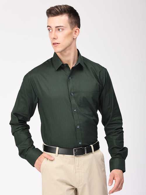 Copperline Men Green Plain Formal Shirt