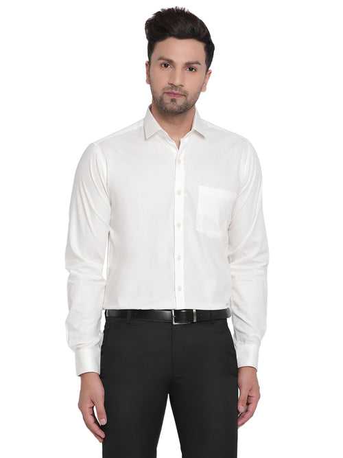 Men Dobby White Solid Formal Shirt