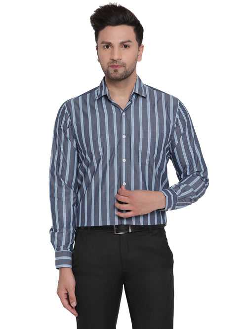 Full Sleeves Blue Striped Formal Shirt