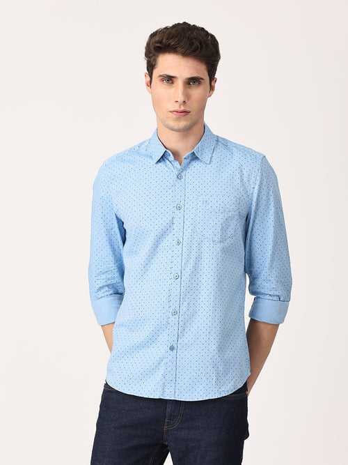 Crosscreek Men Blue Slim Fit Printed Cotton Casual Shirt