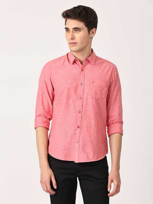 Crosscreek Men Red Slim Fit Solid Cotton Casual Shirt