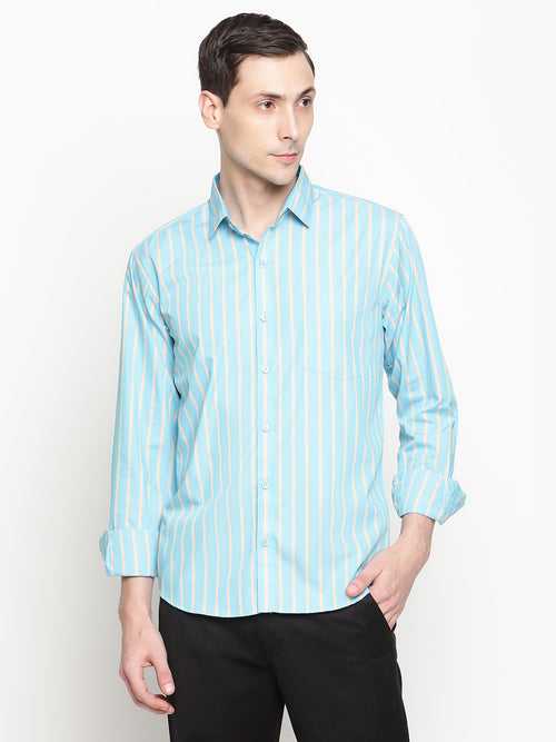 Copperline Men Blue Stripes Semi Formal Shirt