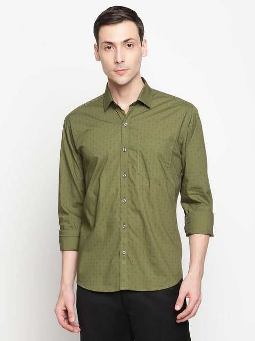 Copperline Men Olive Green Printed Formal Shirt