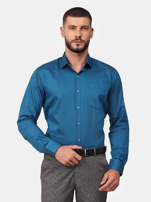 Copperline Men Blue Solid Formal Shirt