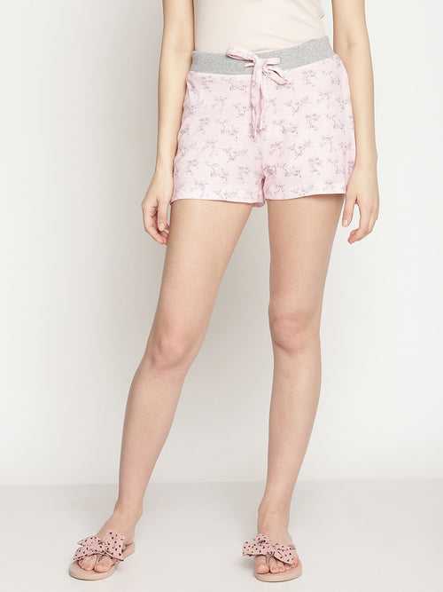 Wolfpack Women Pink With Grey Printed Shorts