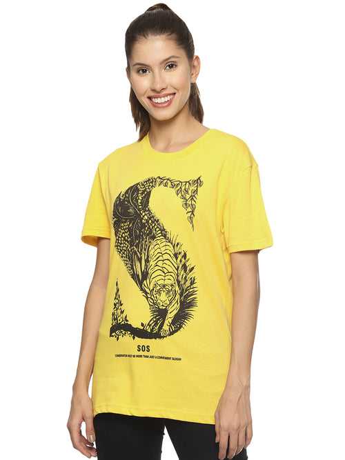 Wolfpack SOS S Tiger Yellow Printed Women T-Shirt
