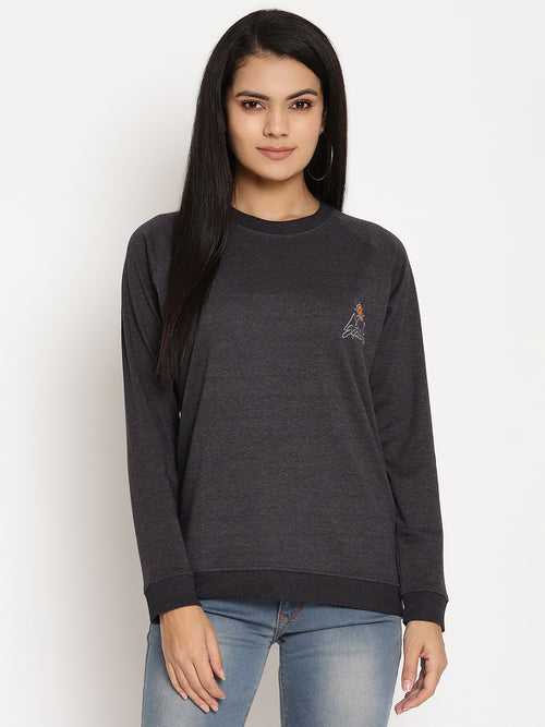 Women Explorer Black Solid Sweatshirt