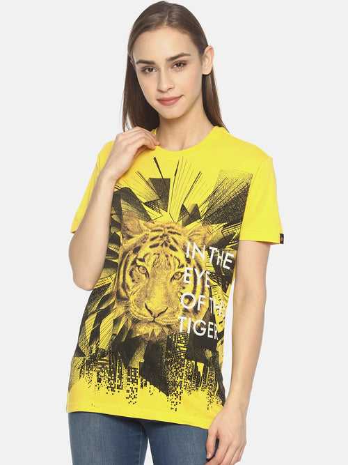 Wolfpack Tiger 3D Yellow Printed Women T-Shirt