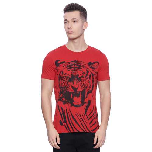 Tiger Graphic Red Printed Men T-Shirt