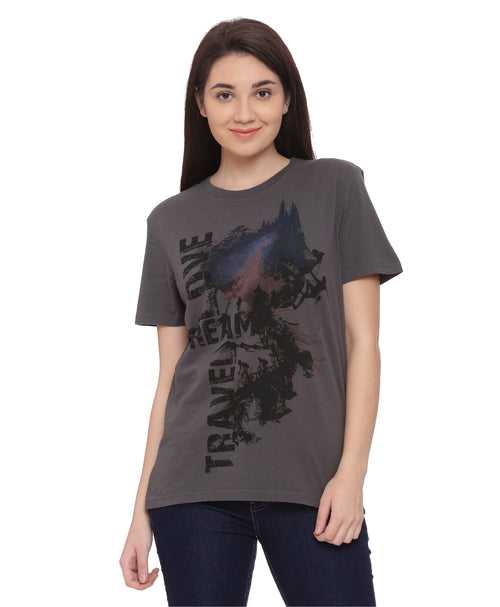 Wolfpack Travel Dream Dark Grey Printed Women T-Shirt