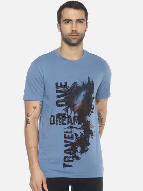 Travel Dream Mid Vel Blue Printed Men T-Shirt
