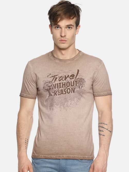 Travel Without Reason Brown Printed Men T-Shirt