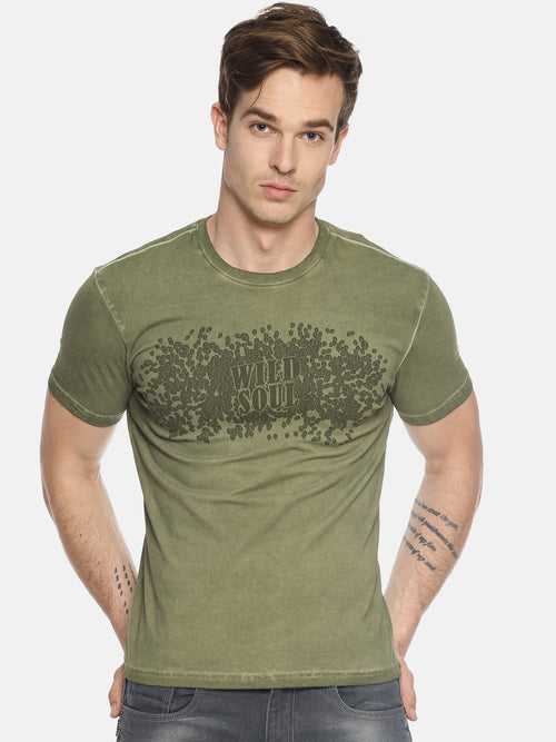 Wild Soul Green Printed Men T-Shirt