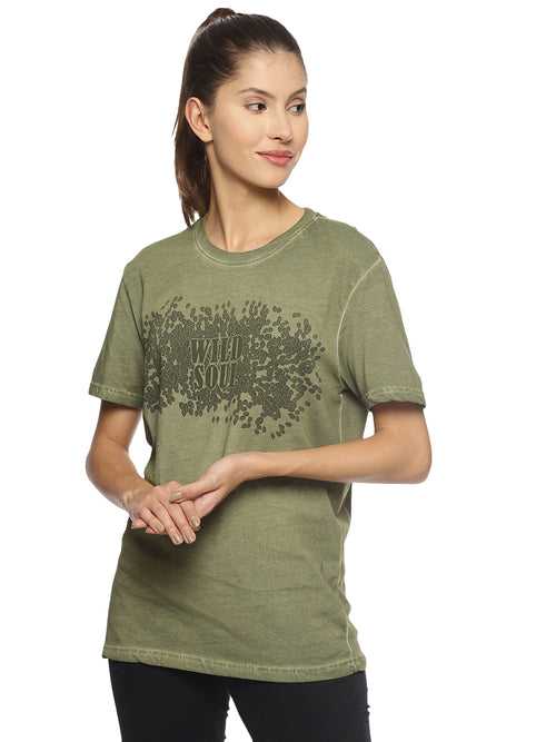 Wolfpack Wild Soul Green Printed Women T-Shirt