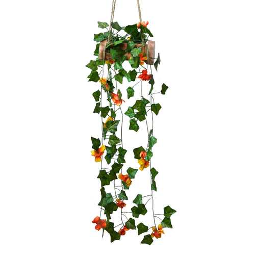 Artificial Flowers Falling Hanging in Wood Buckle Pot (Height 75 cm)