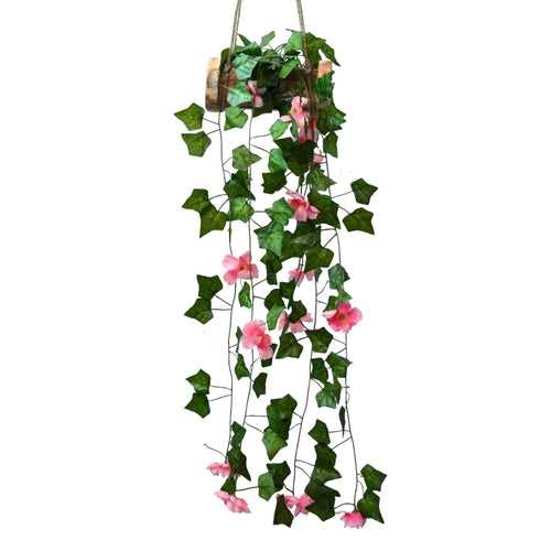 Artificial Flowers Falling Hanging in Wood Buckle Pot (Height 75 cm)