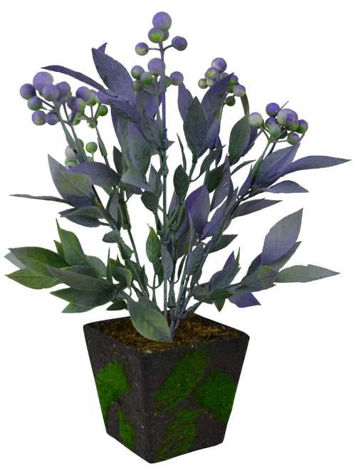 Artificial Autumn Berries Bush in Black Velvet Square Pot (Height - 25 cm)