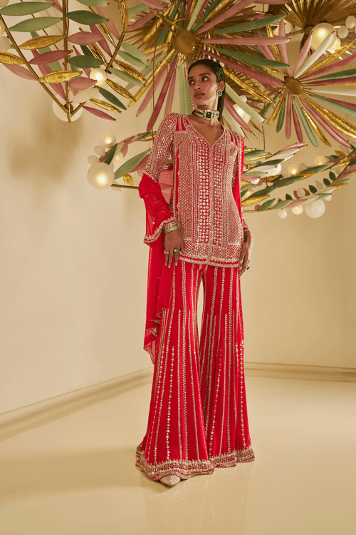 Red Georgette Sharara Set