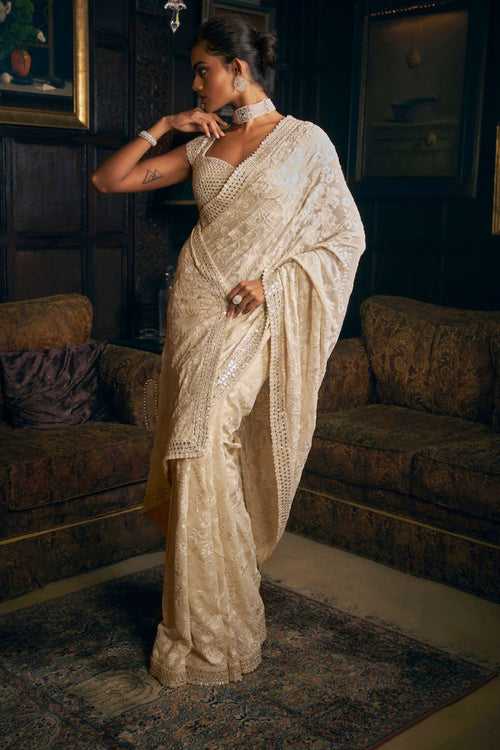 Ivory Thread Work Saree