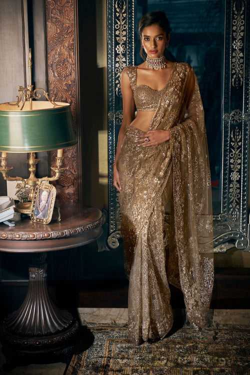 Antique Gold Sequin Saree