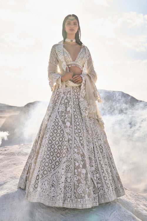 Nude Cream Abstract Dori Lehenga Set