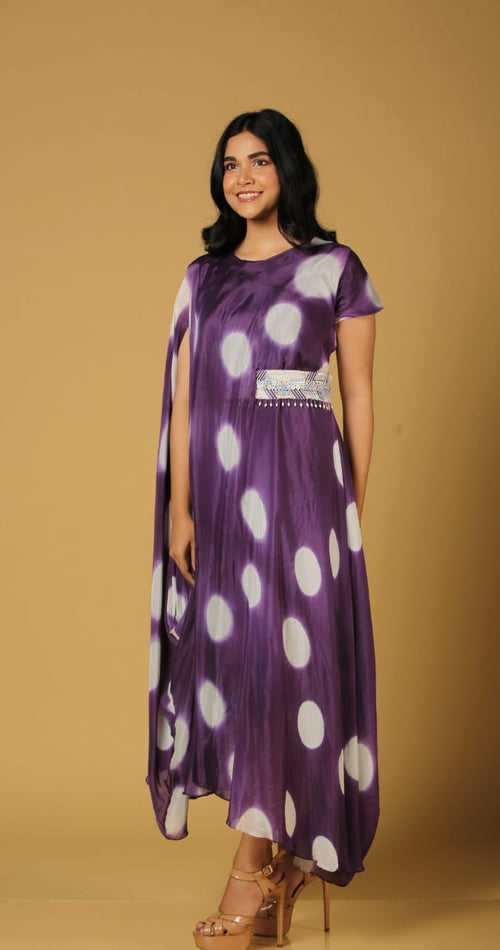 Tie and Dye Flared Dress with Ornamented Belt - 1285