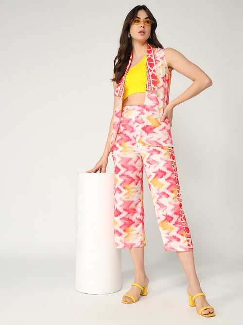 Fusion Ikat Printed Sleeveless Shrug With Pant Set