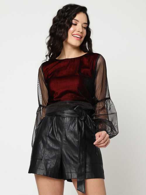 Sheer Shimmer Top With Tie-up Waistline
