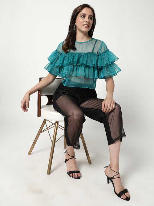 Solid Shimmer Multi Layered Sheer Top
