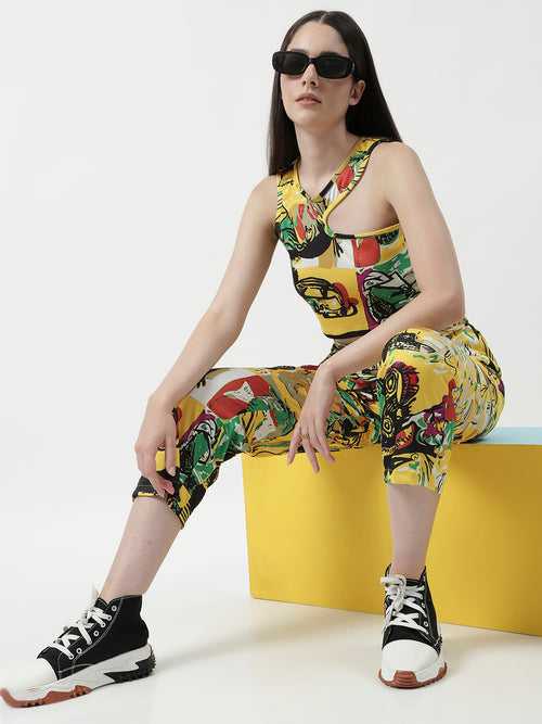 Picasso Inspired Digital Printed Stylish Crop Top With Pant Set
