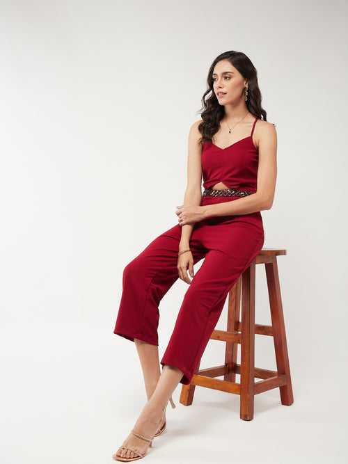 Solid Strappy Sequin Detail Jumpsuit