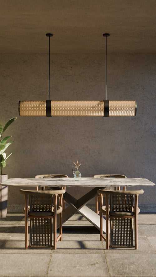 Neo Sleek Linear - Industrial Pendant lamp with Natural bamboo mesh for Home, restaurants and offices.