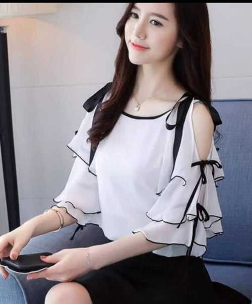 Raabta Black Knots White Off-Shoulder Top