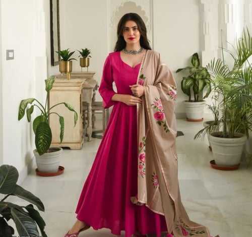 Gorgeous Amber Hot Anarkali Kurta With Dupatta Set