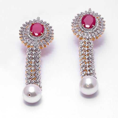 Pearl and Zircon Long Drop Earrings