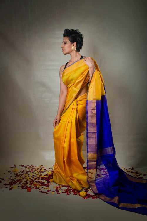 Amarila -Handwoven Yellow Blue Uppada Silk Saree