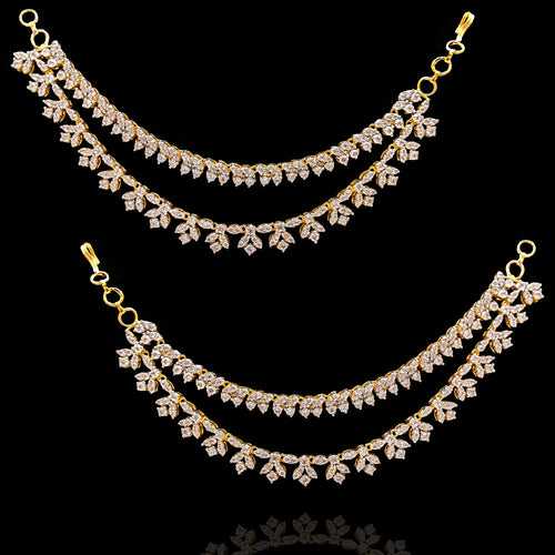18K Gold Plated Diamond Look Ear Chains Design