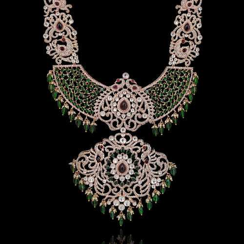 18K Gold Plated Emerald & Diamond Look Heavy Necklace Set