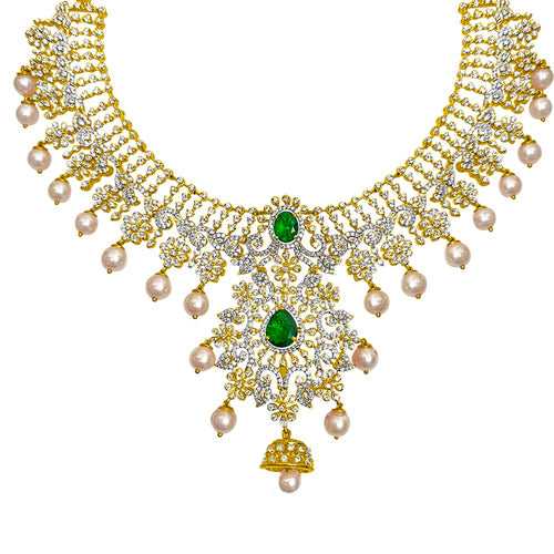 A Gemstone Trilogy - Diamond Look, Pearl, and Emerald Necklace Design
