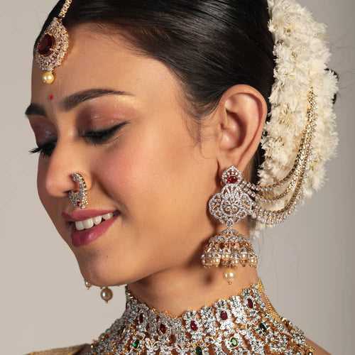 Bridal Silver Champaswaralu Gold Design with CZ Stone (14 Days Delivery)