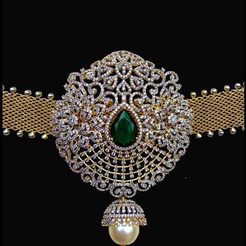 Dazzling Drishti - Gold Plated South Indian Vadanam with Chain