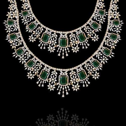 Diamond & Emerald Cascading Necklace - An Enchanted Forest Elegance