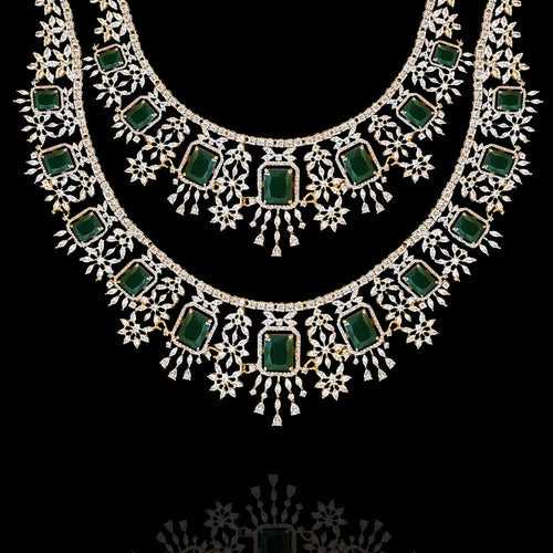 Diamond & Emerald Cascading Necklace Set - An Enchanted Forest Elegance