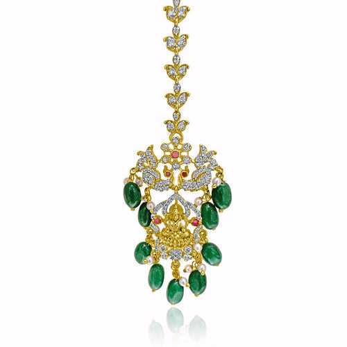 Goddess Lakshmi - Emerald Drops Bridal Maang Tikka