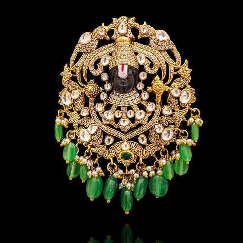 Divine Sri Venkateswara Pendant Design Adorned with CZ Polki Stones