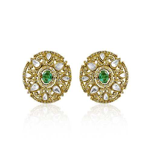 Emerald Elegance- Polki Stud Earring Design