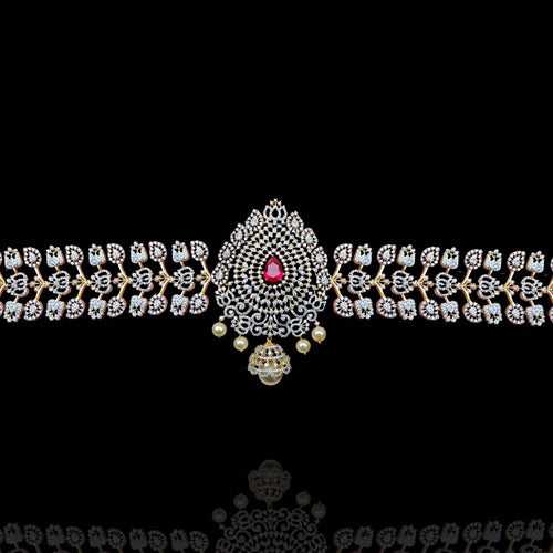 Enchanting CZ Diamond Vadanam with Gold Plated Silver Hip Belt